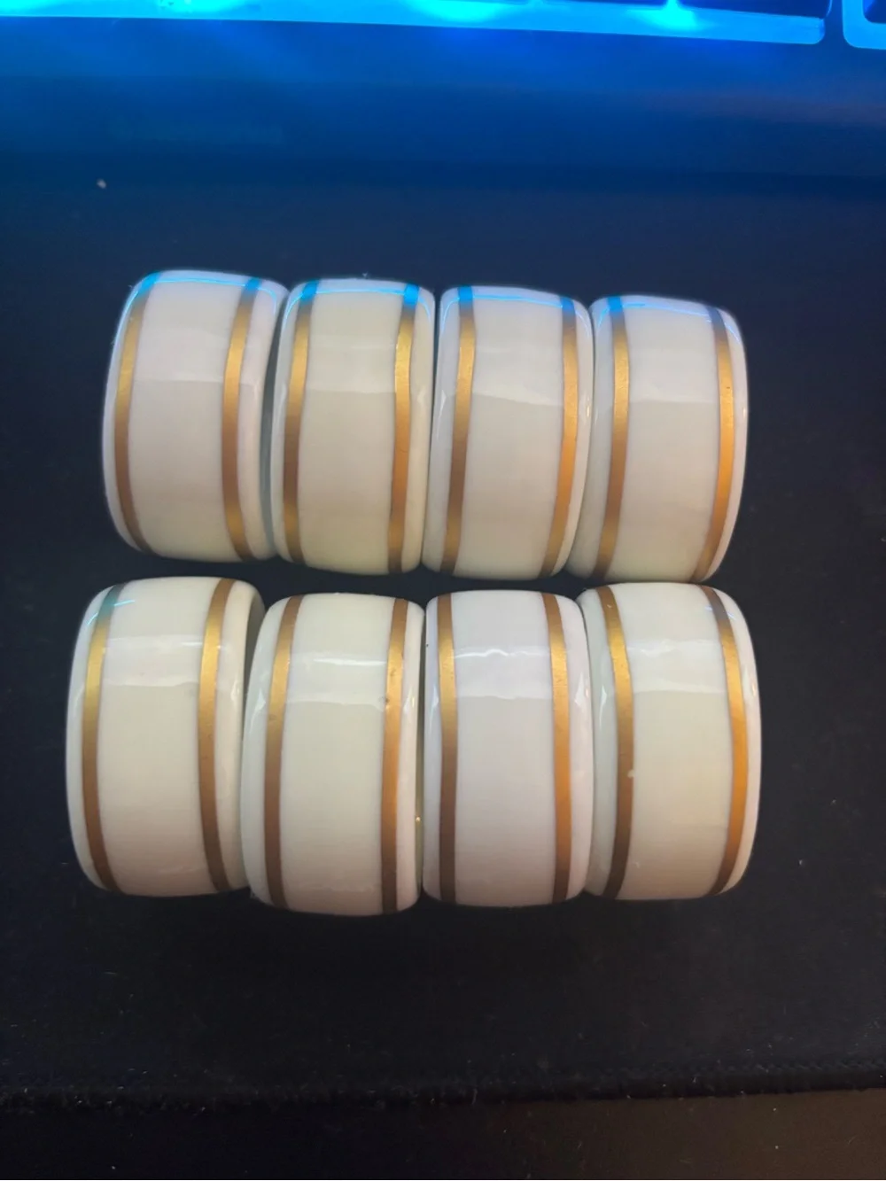 Gorham vintage Porcelain Rings with Gold Band Accents - 8 piece set